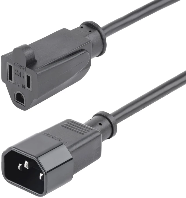 Main image of 1ft (0.3m) Power Extension Cord, IEC C14 to NEMA 5-15R, 10A 125V, 18AWG, 10 Pack, Computer Power Extension Cord, AC Outlet Extension Cable for Network Equipment, UL Listed (PAC10010PK)