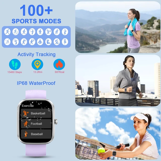 Alt view image 2 of 7 - Smart Watch for Men Women, 1.91"Smartwatch (Answer/Make Call) Purple Fitness Tracker with 100+ Sport Modes, IP68 Waterproof, Heart Rate/Sleep Monitor/Pedometer, Activity Tracker for Android iOS