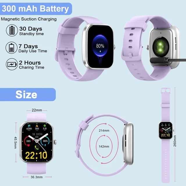 Alt view image 5 of 7 - Smart Watch for Men Women, 1.91"Smartwatch (Answer/Make Call) Purple Fitness Tracker with 100+ Sport Modes, IP68 Waterproof, Heart Rate/Sleep Monitor/Pedometer, Activity Tracker for Android iOS