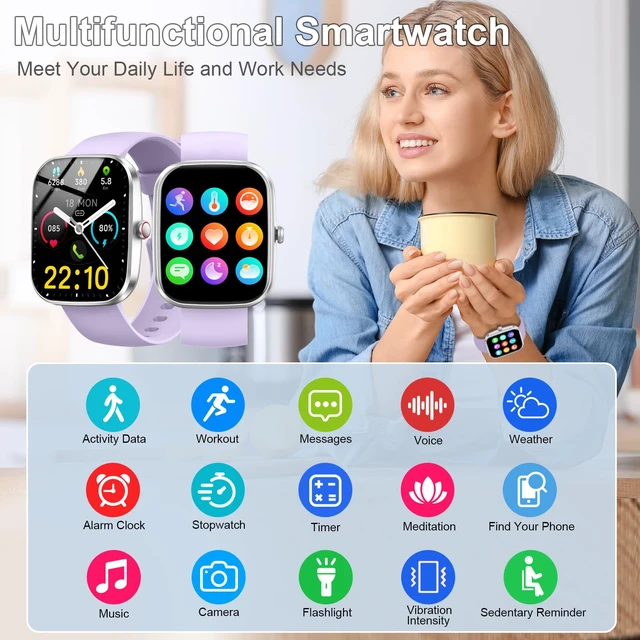 Alt view image 4 of 7 - Smart Watch for Men Women, 1.91"Smartwatch (Answer/Make Call) Purple Fitness Tracker with 100+ Sport Modes, IP68 Waterproof, Heart Rate/Sleep Monitor/Pedometer, Activity Tracker for Android iOS