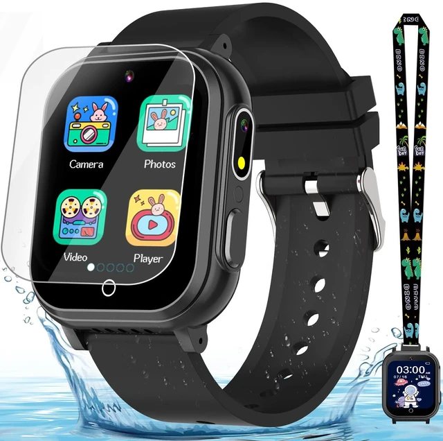 Main image of Kids Waterproof Smart Watch Gift for Boys Ages 3-12, 32 Puzzle Games, HD Touchscreen, Dual Camera, Vedio Pedometer Music Player, Kids Watch Toy Birthday Gifts for Boys Ages 5 6 7 8 9 10 (Black)