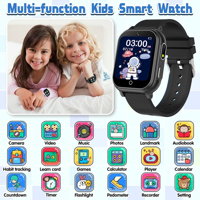 Alt view image 2 of 7 - Kids Waterproof Smart Watch Gift for Boys Ages 3-12, 32 Puzzle Games, HD Touchscreen, Dual Camera, Vedio Pedometer Music Player, Kids Watch Toy Birthday Gifts for Boys Ages 5 6 7 8 9 10 (Black)