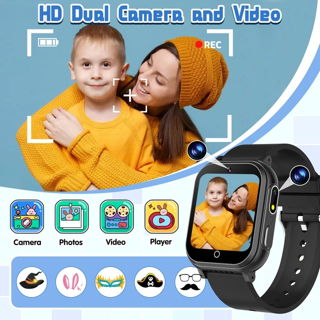 Alt view image 6 of 7 - Kids Waterproof Smart Watch Gift for Boys Ages 3-12, 32 Puzzle Games, HD Touchscreen, Dual Camera, Vedio Pedometer Music Player, Kids Watch Toy Birthday Gifts for Boys Ages 5 6 7 8 9 10 (Black)