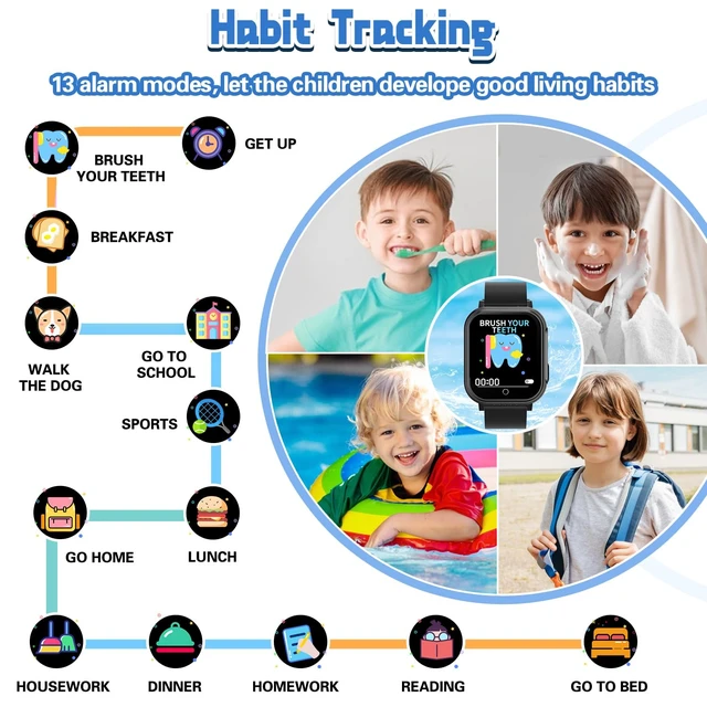 Alt view image 7 of 7 - Kids Waterproof Smart Watch Gift for Boys Ages 3-12, 32 Puzzle Games, HD Touchscreen, Dual Camera, Vedio Pedometer Music Player, Kids Watch Toy Birthday Gifts for Boys Ages 5 6 7 8 9 10 (Black)