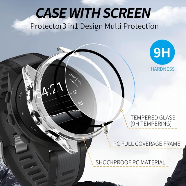 Alt view image 3 of 7 - 4 Pack for Garmin Forerunner 165 &165 Music Screen Protector Case Hard PC,Built-in Tempered Glass Film,Full Coverage,All-Around,Shockproof,Bumper,Protective Cover,Protective Accessories