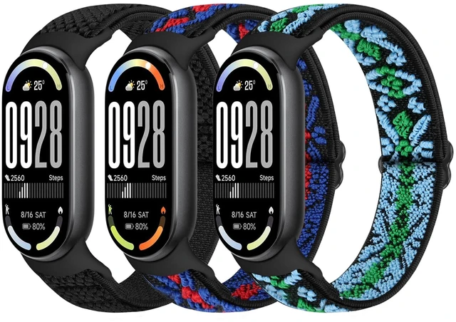 Main image of Elastic Bands Compatible with Xiaomi Smart Band 10/9/8 for Women Men, Stretchy Solo Loop Soft Nylon Elastic Strap Replacement Wristband for Xiaomi Mi Band 10/9/83 PCS