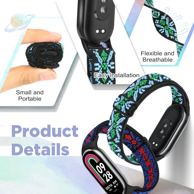 Alt view image 5 of 7 - Elastic Bands Compatible with Xiaomi Smart Band 10/9/8 for Women Men, Stretchy Solo Loop Soft Nylon Elastic Strap Replacement Wristband for Xiaomi Mi Band 10/9/83 PCS