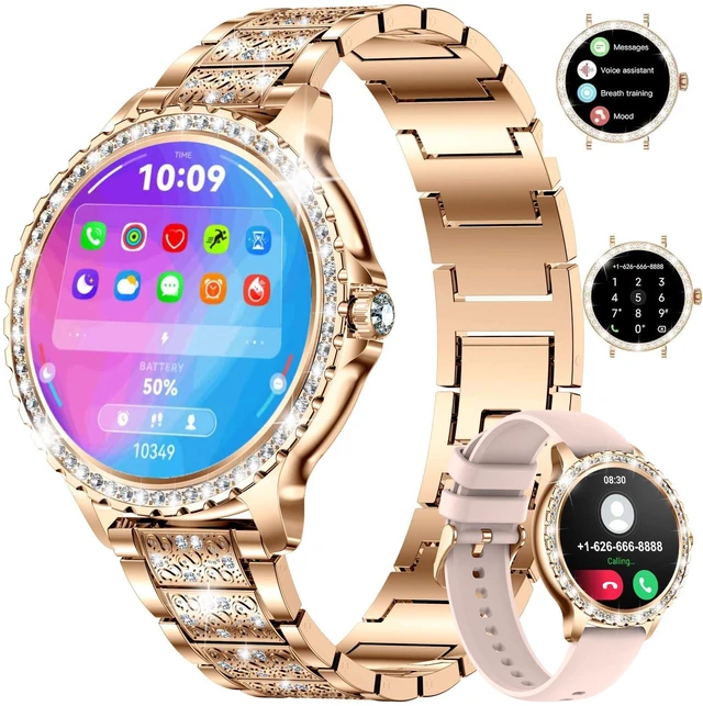 Main image of Smart Watch for Women(Answer/Make Calls),1.3"HD Diamonds Luxury Smartwatch for Android iPhone Phones,Fitness Trackers with 20+ Sport Modes/Heart Rate/IP68 Waterproof/SpO2/Sleep Monitor,Rose gold