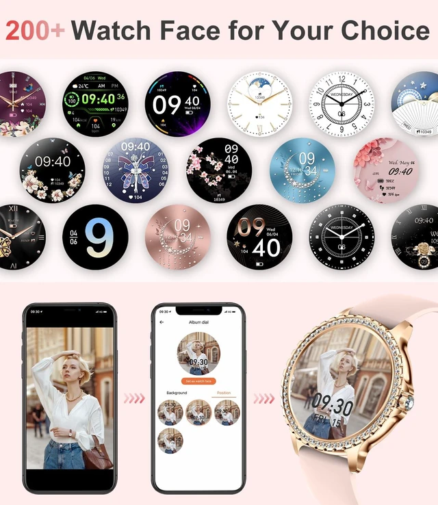 Alt view image 3 of 7 - Smart Watch for Women(Answer/Make Calls),1.3"HD Diamonds Luxury Smartwatch for Android iPhone Phones,Fitness Trackers with 20+ Sport Modes/Heart Rate/IP68 Waterproof/SpO2/Sleep Monitor,Rose gold