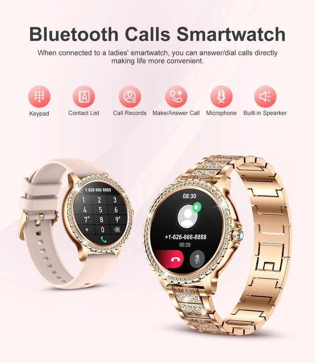 Alt view image 4 of 7 - Smart Watch for Women(Answer/Make Calls),1.3"HD Diamonds Luxury Smartwatch for Android iPhone Phones,Fitness Trackers with 20+ Sport Modes/Heart Rate/IP68 Waterproof/SpO2/Sleep Monitor,Rose gold