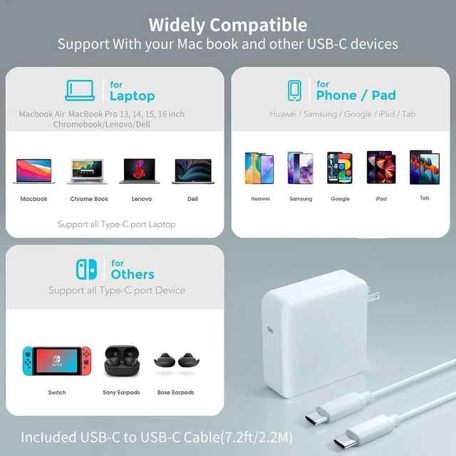 Alt view image 4 of 5 - 61W Charger for MacBook Pro&MacBook Air(After 2017),Compatible with MacBook pro/Air16 15 14 13 inch(M1-M5),C-Type Interface (6 * 6 * 3CM)