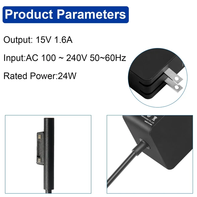 Alt view image 5 of 7 - Surface 24W 15V 1.6A Go Charger, Power Supply Adapter Compatible with Microsoft Surface Go/2/3/ Surface Pro 4 Core m3/Surface Pro 3 Core m3 AC Power Adapter