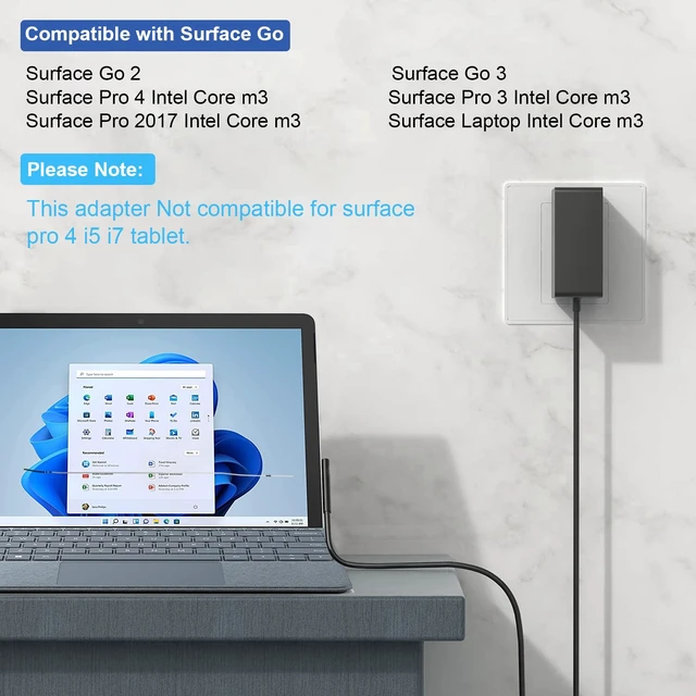 Alt view image 6 of 7 - Surface 24W 15V 1.6A Go Charger, Power Supply Adapter Compatible with Microsoft Surface Go/2/3/ Surface Pro 4 Core m3/Surface Pro 3 Core m3 AC Power Adapter