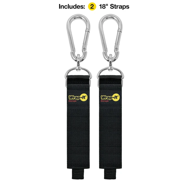Alt view image 3 of 7 - Hook 'n Hang Straps - 18" (2-Pack) Black Carabiner Straps to use as an Extension Cord Holder with Hooks