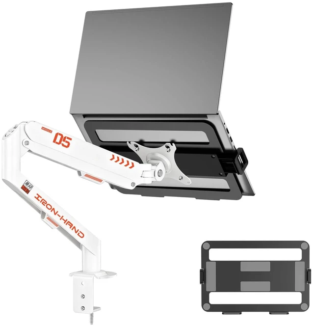 Main image of Laptop Mount for Desk (11.3"-17.3"), 360° Rotating Foldable Laptops Arm Mount with Gas Spring, Heavy Duty Aluminum Adjustable Laptop Stand with Clamp/Grommet (White)