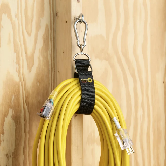 Alt view image 4 of 7 - Hook 'n Hang Straps - 18" (2-Pack) Black Carabiner Straps to use as an Extension Cord Holder with Hooks