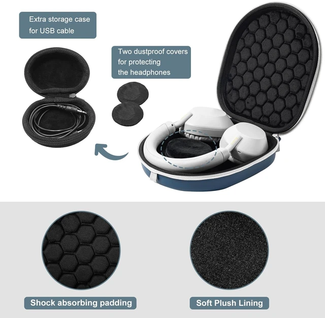 Alt view image 5 of 7 - Hard Travel Case for Sony Headphones -Navy Fits WH-CH720N/WH-CH710N/WH-CH520/WH-CH510/WH-1000XM5/WH-1000XM4/WH-XB910N & Bose 700, Carrying Bag with 2 Dust Covers