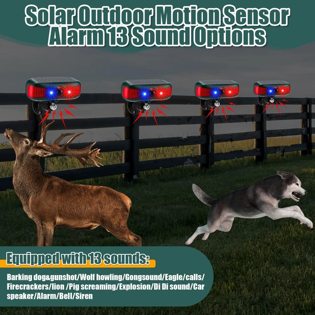 Alt view image 6 of 7 - 4 Pcs Solar Outdoor Alarm Motion Sensor 129dB Security Siren Ultrasonic Detector Strobe Light, 4 Modes Animal Deterrent Waterproof Alarm for Home, Farm (Red)
