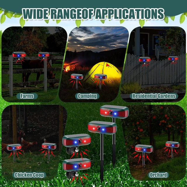 Alt view image 7 of 7 - 4 Pcs Solar Outdoor Alarm Motion Sensor 129dB Security Siren Ultrasonic Detector Strobe Light, 4 Modes Animal Deterrent Waterproof Alarm for Home, Farm (Red)