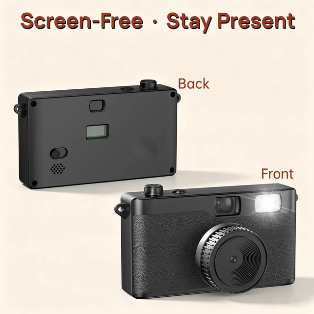 Alt view image 2 of 7 - Retro Screen Free Digital Camera, Film-Style Filters for Photography Portable 16MP Rechargeable Camera, Flash, Point & Shoot, 8GB Storage, Quick Snap for Beginners on Travel & Camp (Black)