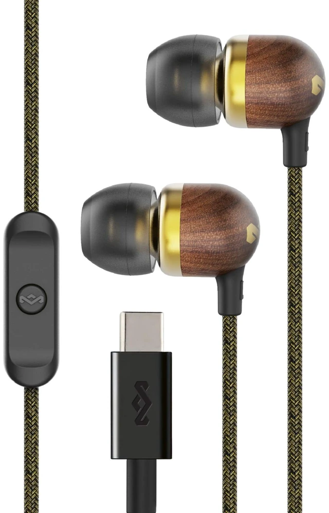 Main image of House of Smile Jamaica USB-C Wired Earbuds with Microphone, in-Ear Headphones, 9.2mm Driver, Tangle-Resistant Cable, Plug-and-Play Earphones for Smartphones, Tablets & Laptops (Brass)