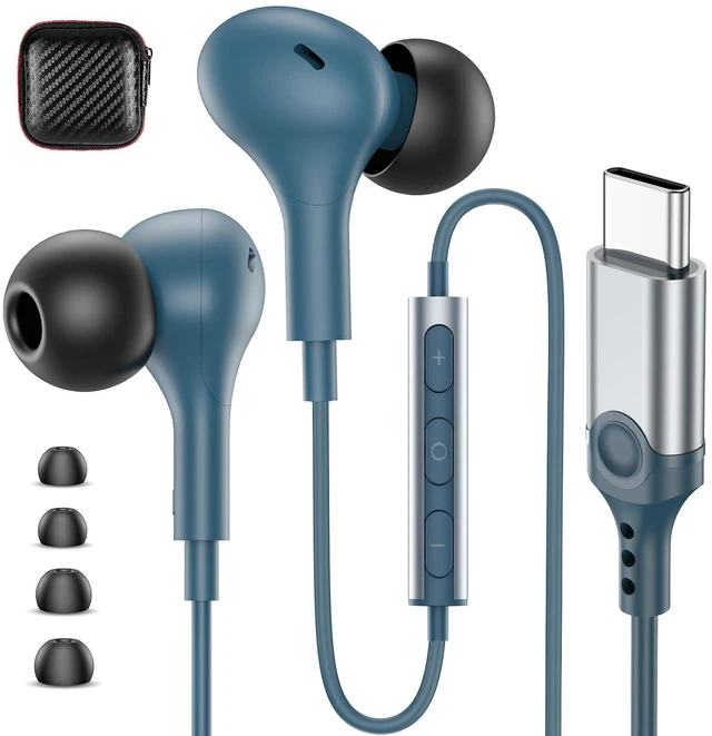 Main image of USB C Headphones Wired Earbuds for iPhone 18 Pro Max 17 16 15,Blue for Samsung S26 S25 Ultra S24 Wired Headphones,Corded USB Type C Earphone with Microphone&Remote for iPad 10 11th Pixel 10a 9