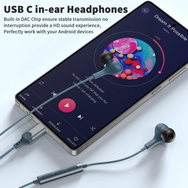 Alt view image 4 of 7 - USB C Headphones Wired Earbuds for iPhone 18 Pro Max 17 16 15,Blue for Samsung S26 S25 Ultra S24 Wired Headphones,Corded USB Type C Earphone with Microphone&Remote for iPad 10 11th Pixel 10a 9