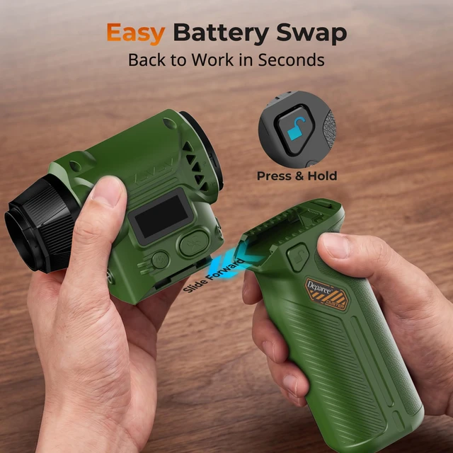 Alt view image 2 of 7 - J40 Next-Gen Smart Air Blower, Compressed Air Duster, 2 Swappable Batteries, Hurricane-Level Airflow, Variable-Speed Control, Smart Display, Car Detailing, Garage, Home Cleaning, Outdoor Use (Green)