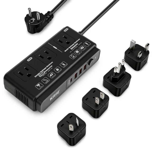 Main image of 220V to 110V Travel Voltage Converter, Black International Universal Voltage Converter US to Europe Power Transformer, 2000W Electric Step Down Outlet Converter for EU UK