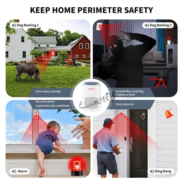 Alt view image 7 of 7 - Barking Dog Motion Sensor-Pir Human Body Dog Barking Alarm Realistic Wireless Loud 1000Ft Door Chimes Home Security 1 Receiver 1 Motion Dectector Driveway Alarm Kit