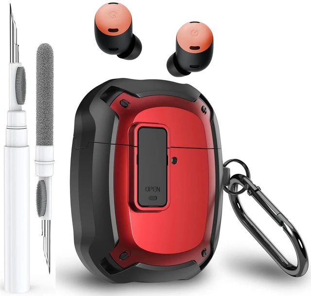 Main image of for Google Pixel Buds Pro 2 / Pro Case Cover with Lock Clip & Cleaner Pen 2024/2022, Shockproof Protective Hard Shell Skin with Carabiner Men Women - Black/Red