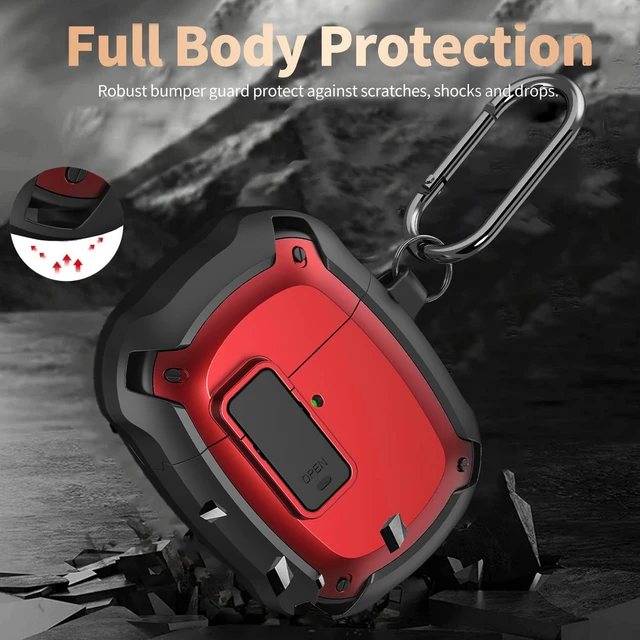 Alt view image 3 of 7 - for Google Pixel Buds Pro 2 / Pro Case Cover with Lock Clip & Cleaner Pen 2024/2022, Shockproof Protective Hard Shell Skin with Carabiner Men Women - Black/Red