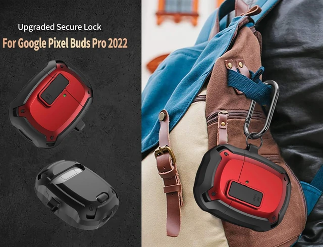 Alt view image 5 of 7 - for Google Pixel Buds Pro 2 / Pro Case Cover with Lock Clip & Cleaner Pen 2024/2022, Shockproof Protective Hard Shell Skin with Carabiner Men Women - Black/Red