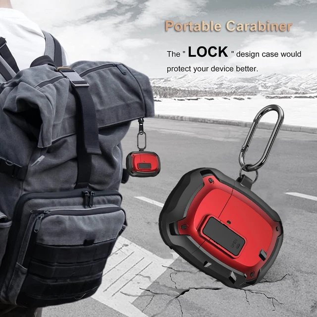 Alt view image 7 of 7 - for Google Pixel Buds Pro 2 / Pro Case Cover with Lock Clip & Cleaner Pen 2024/2022, Shockproof Protective Hard Shell Skin with Carabiner Men Women - Black/Red