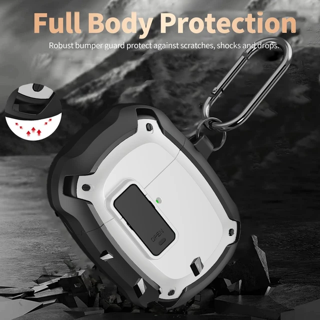 Alt view image 3 of 7 - for Google Pixel Buds Pro 2/ Pro Case Cover with Lock Clip & Cleaner Pen 2024/2022, Shockproof Protective Hard Cover Skin with Carabiner Men Women - Black/White