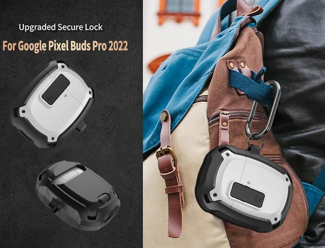 Alt view image 5 of 7 - for Google Pixel Buds Pro 2/ Pro Case Cover with Lock Clip & Cleaner Pen 2024/2022, Shockproof Protective Hard Cover Skin with Carabiner Men Women - Black/White