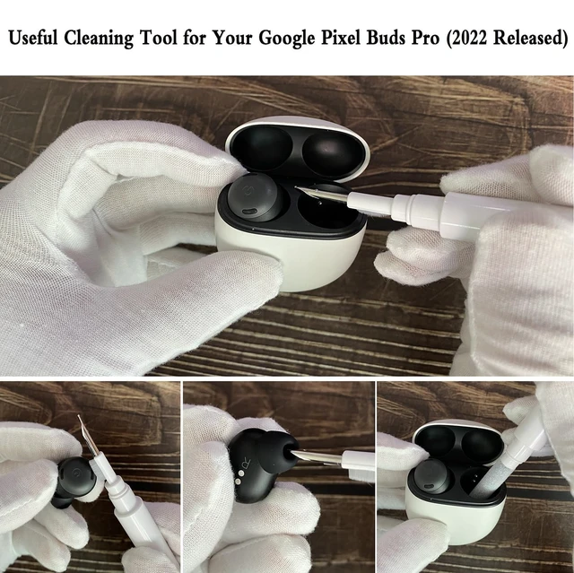 Alt view image 6 of 7 - for Google Pixel Buds Pro 2/ Pro Case Cover with Lock Clip & Cleaner Pen 2024/2022, Shockproof Protective Hard Cover Skin with Carabiner Men Women - Black/White