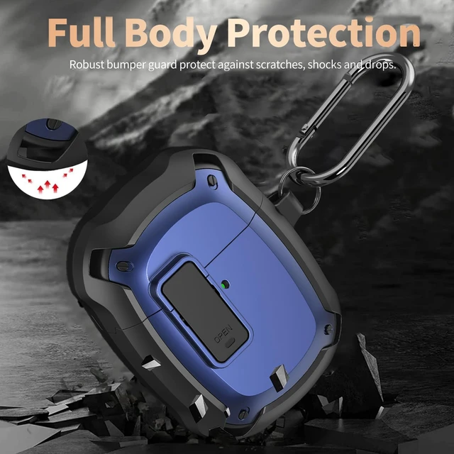 Alt view image 3 of 7 - for Google Pixel Buds Pro 2/Pro Case Cover with Lock Clip & Cleaner Pen 2024/2022, Shockproof Protective Hard Shell Skin with Carabiner Men Women - Black/Blue