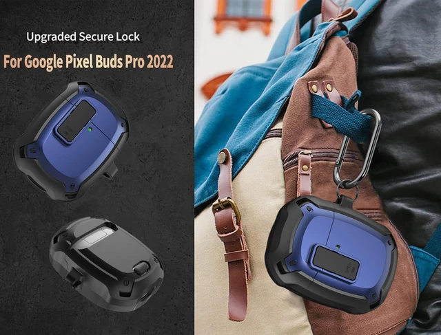 Alt view image 5 of 7 - for Google Pixel Buds Pro 2/Pro Case Cover with Lock Clip & Cleaner Pen 2024/2022, Shockproof Protective Hard Shell Skin with Carabiner Men Women - Black/Blue