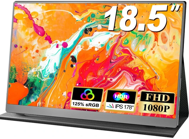 Main image of 18.5 Inch Portable Monitor, FHD 120Hz IPS HDR 125% sRGB USB-C HDMI External Travel Monitor with Built-in Speakers, VESA Compatible for Laptop MacBook PC Surface PS5 Xbox
