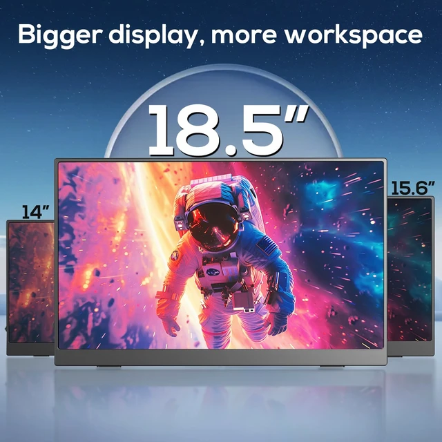 Alt view image 2 of 7 - 18.5 Inch Portable Monitor, FHD 120Hz IPS HDR 125% sRGB USB-C HDMI External Travel Monitor with Built-in Speakers, VESA Compatible for Laptop MacBook PC Surface PS5 Xbox