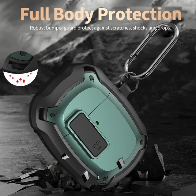 Alt view image 3 of 7 - for Google Pixel Buds Pro/Pro 2 Case Cover with Lock Clip & Cleaner Pen 2022/2024, Shockproof Protective Hard Shell Skin with Carabiner Men Women - Black/Green
