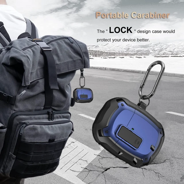 Alt view image 7 of 7 - for Google Pixel Buds Pro 2/Pro Case Cover with Lock Clip & Cleaner Pen 2024/2022, Shockproof Protective Hard Shell Skin with Carabiner Men Women - Black/Blue