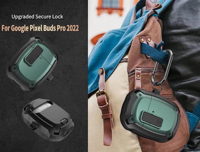 Alt view image 5 of 7 - for Google Pixel Buds Pro/Pro 2 Case Cover with Lock Clip & Cleaner Pen 2022/2024, Shockproof Protective Hard Shell Skin with Carabiner Men Women - Black/Green