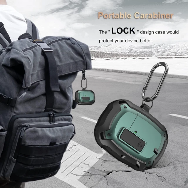 Alt view image 7 of 7 - for Google Pixel Buds Pro/Pro 2 Case Cover with Lock Clip & Cleaner Pen 2022/2024, Shockproof Protective Hard Shell Skin with Carabiner Men Women - Black/Green