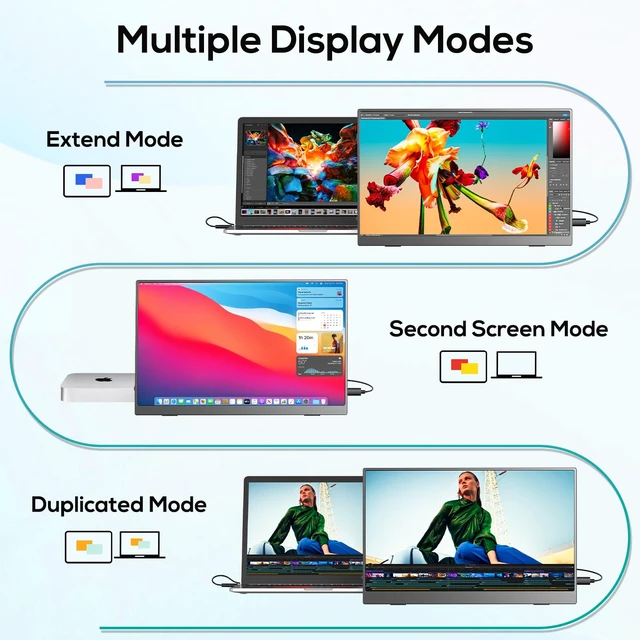 Alt view image 6 of 7 - 18.5 Inch Portable Monitor, FHD 120Hz IPS HDR 125% sRGB USB-C HDMI External Travel Monitor with Built-in Speakers, VESA Compatible for Laptop MacBook PC Surface PS5 Xbox