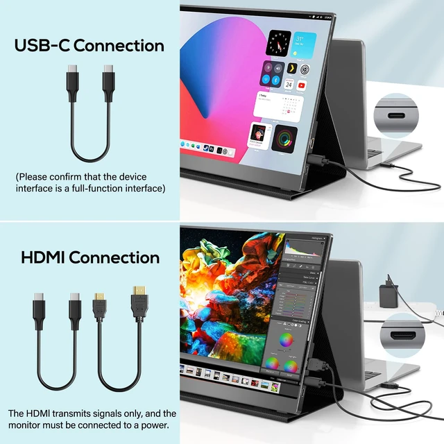 Alt view image 7 of 7 - 18.5 Inch Portable Monitor, FHD 120Hz IPS HDR 125% sRGB USB-C HDMI External Travel Monitor with Built-in Speakers, VESA Compatible for Laptop MacBook PC Surface PS5 Xbox