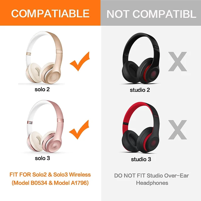 Alt view image 2 of 7 - Ear Pads Replacement for Beats Solo 3 - GVOEARS Earpad Cushions Covers for Solo 2 Solo 3 Wired Wireless ON-Ear Headphones with Noise Isolation Memory Foam Protein Leather (Light Pink)