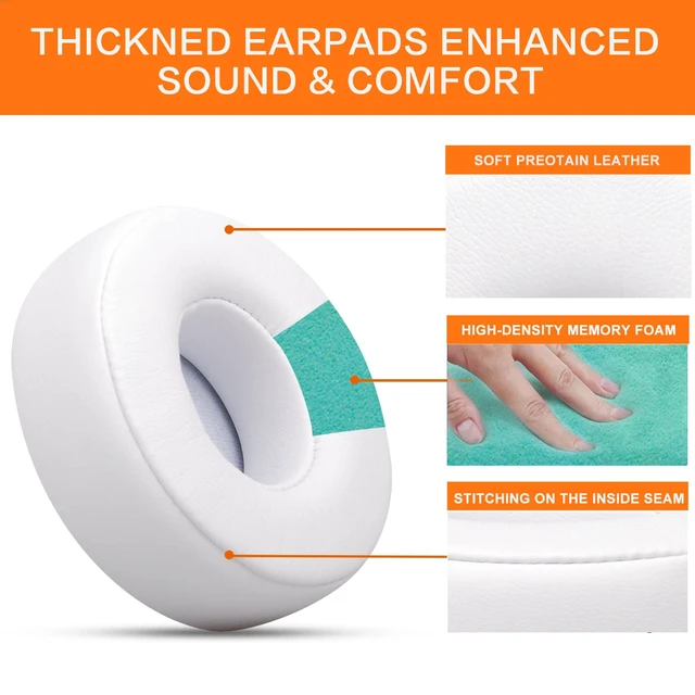 Alt view image 4 of 7 - Replacement Ear Pads for Beats Solo 3, Ear Cushions for Beats Solo 2 & Solo 3 Wireless/Wired Headphones, Not Fit Beats Studio On-Ear Headphone with Stronger Adhesive, Thicker Memory Foam(White)