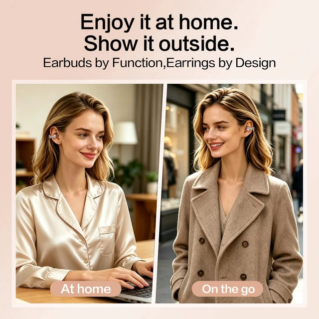 Alt view image 3 of 7 - 2026 Open Ear Clip On Earbuds with Detachable Butterfly Earrings, Bluetooth 6.0 Wireless Headphones for Women, 50H Playtime, Lightweight & Pain-Free Fit for Small Ears, IPX6Great Gift (Gold)